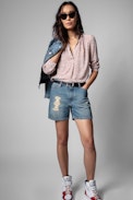 Camicetta Tink ZV Crush - Camicetta ecru manica lunga con stampa a cuori donna. Realizzato con fibre provenienti da foreste gestite in modo sostenibile