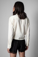 Toupy Squeleton Shirt Silk - Women's ecru silk shirt with jacquard skeletons