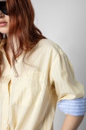 Tais Raye Pop Shirt - Women’s yellow and pink striped cotton shirt