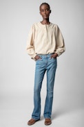 Tigy Cotton Twill Blouse - Women's ecru cotton blouse with embroidered ZV signature