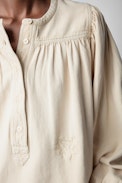 Tigy Cotton Twill Blouse - Women's ecru cotton blouse with embroidered ZV signature