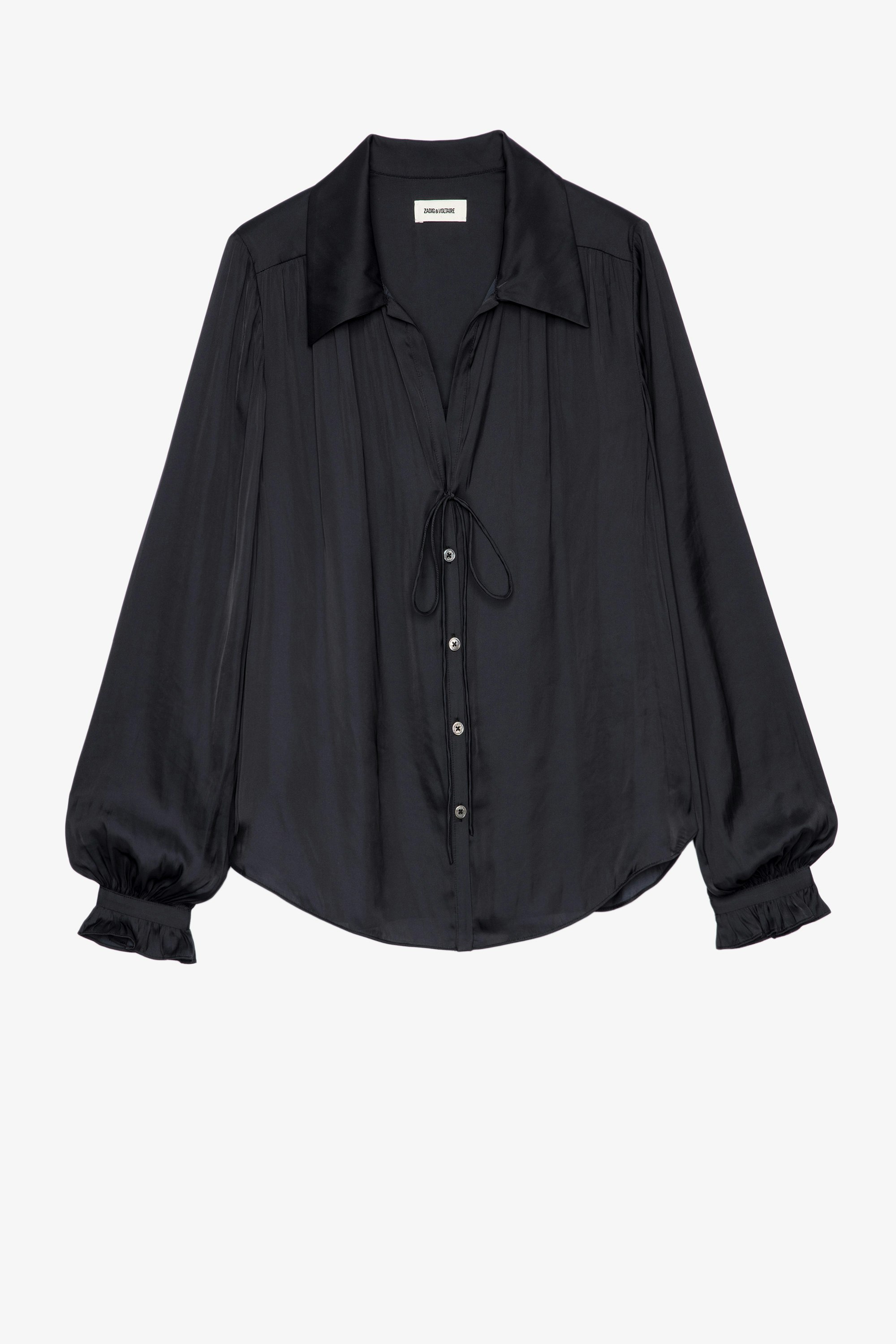 Tilan Satin Shirt - Women's black satin blouse.