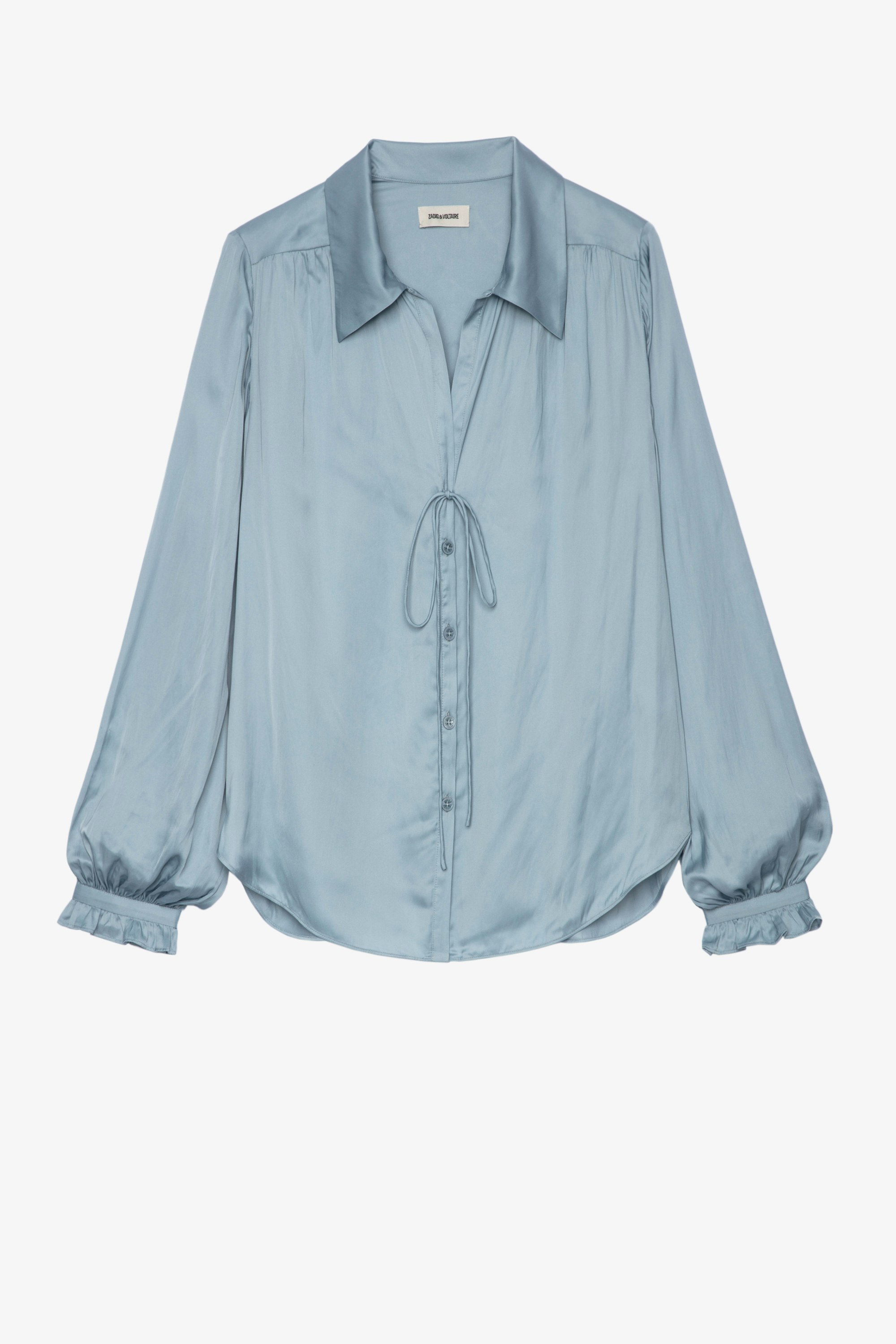 Tilan Satin Shirt - Women's light blue blouse.