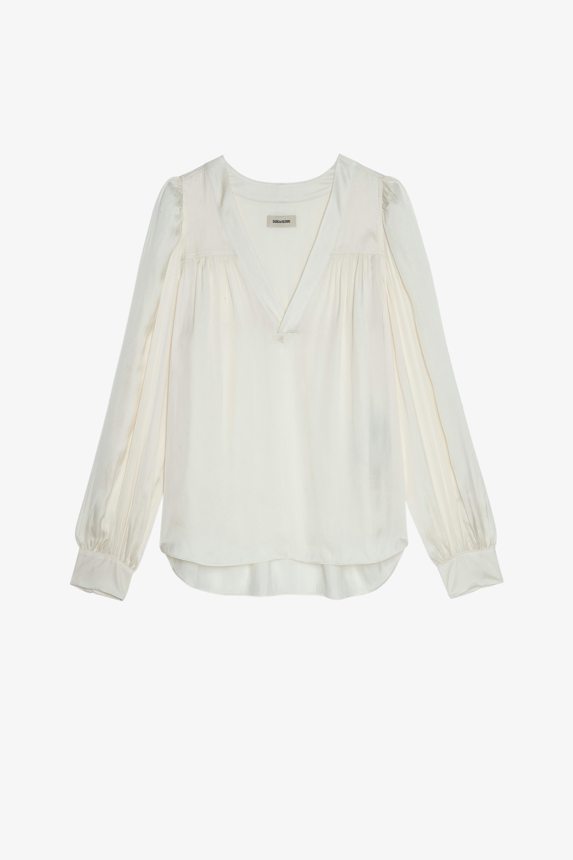 Telia Satin ブルーズ Women's long-sleeved Craie satin blouse