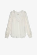 Blusa Telia Raso - Blusa a maniche lunghe in raso color gesso donna