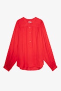 Blusa Tigy raso - Blusa in raso rossa con arricciatura e bottoni da donna