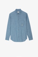Camicia Taski - Camicia in cotone blu con ricamo ZV - Donna