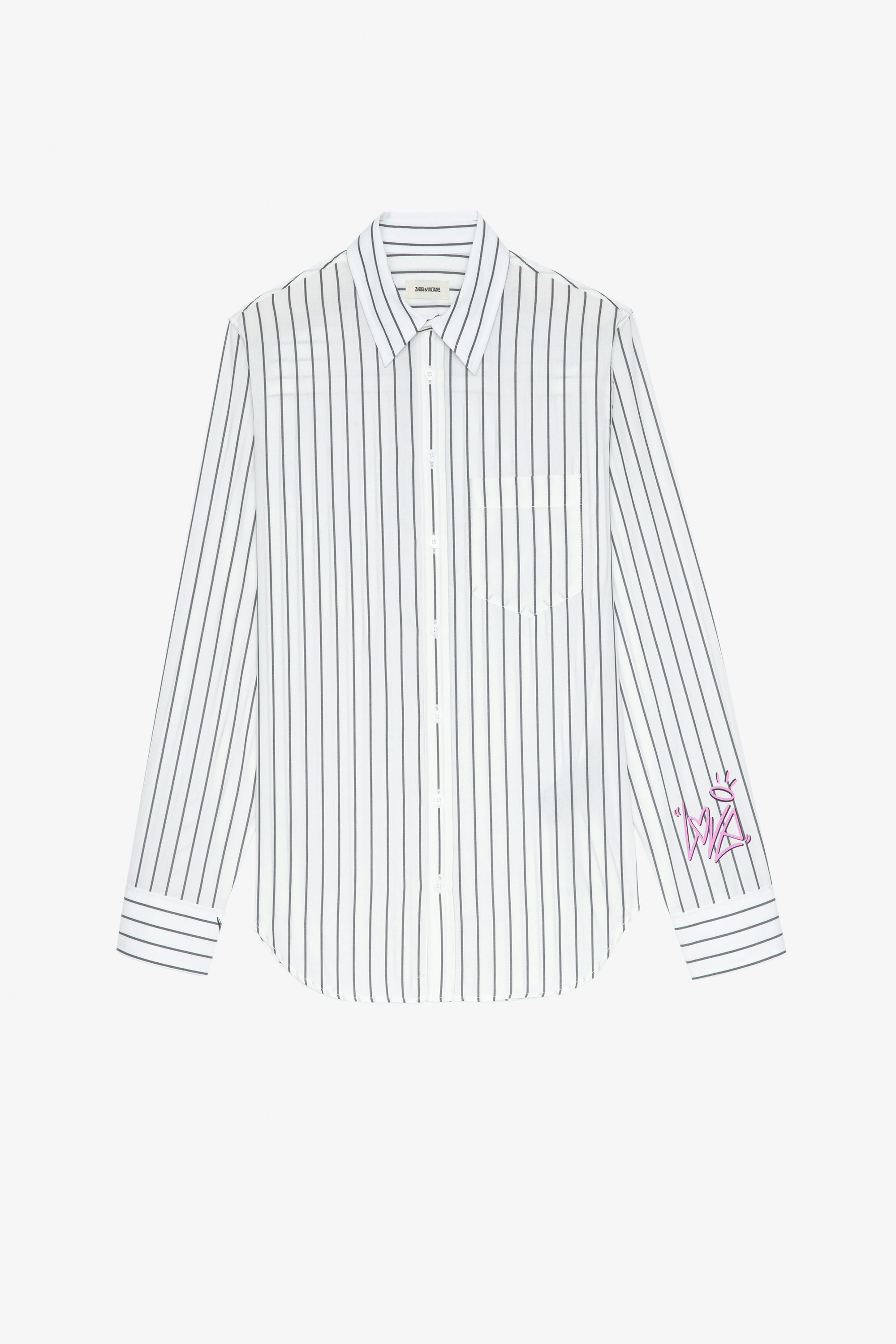 Taski Shirt Women's white striped cotton shirt with motifs