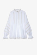 Blusa Tritelia - Blusa bianca con strisce di pizzo e maniche oversize - Donna