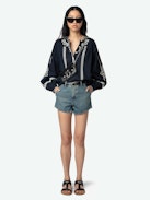 Tigy Blouse - Oversized cotton blouse with kozak embroidery, long sleeves.