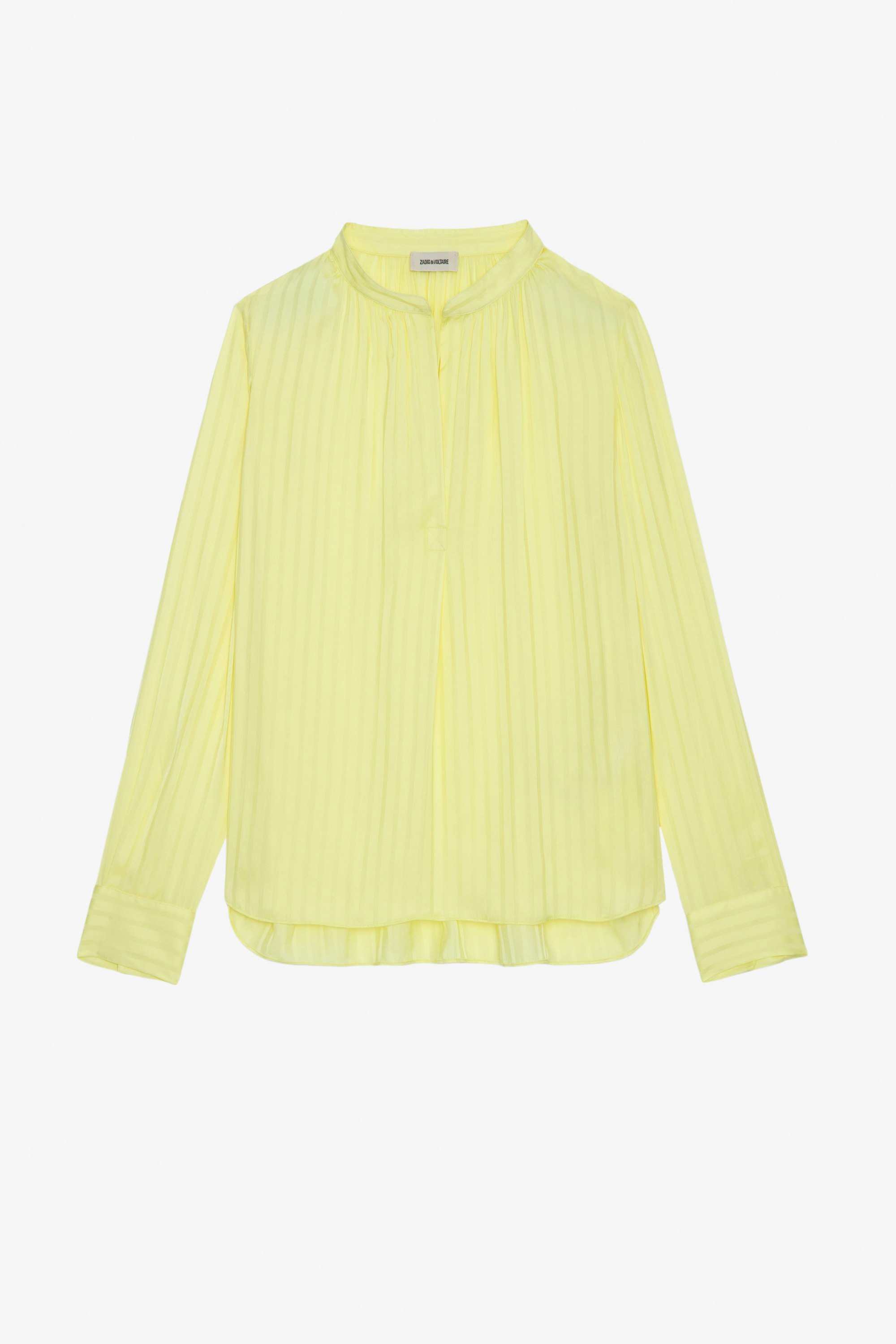Tink Satin Blouse Women's striped yellow satin blouse with long sleeves