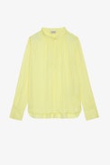 Blusa Tink in raso - Blusa in raso giallo a righe con maniche lunghe - Donna