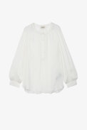 Blusa Teck in raso - Blusa in raso ecru a righe con maniche lunghe, Donna