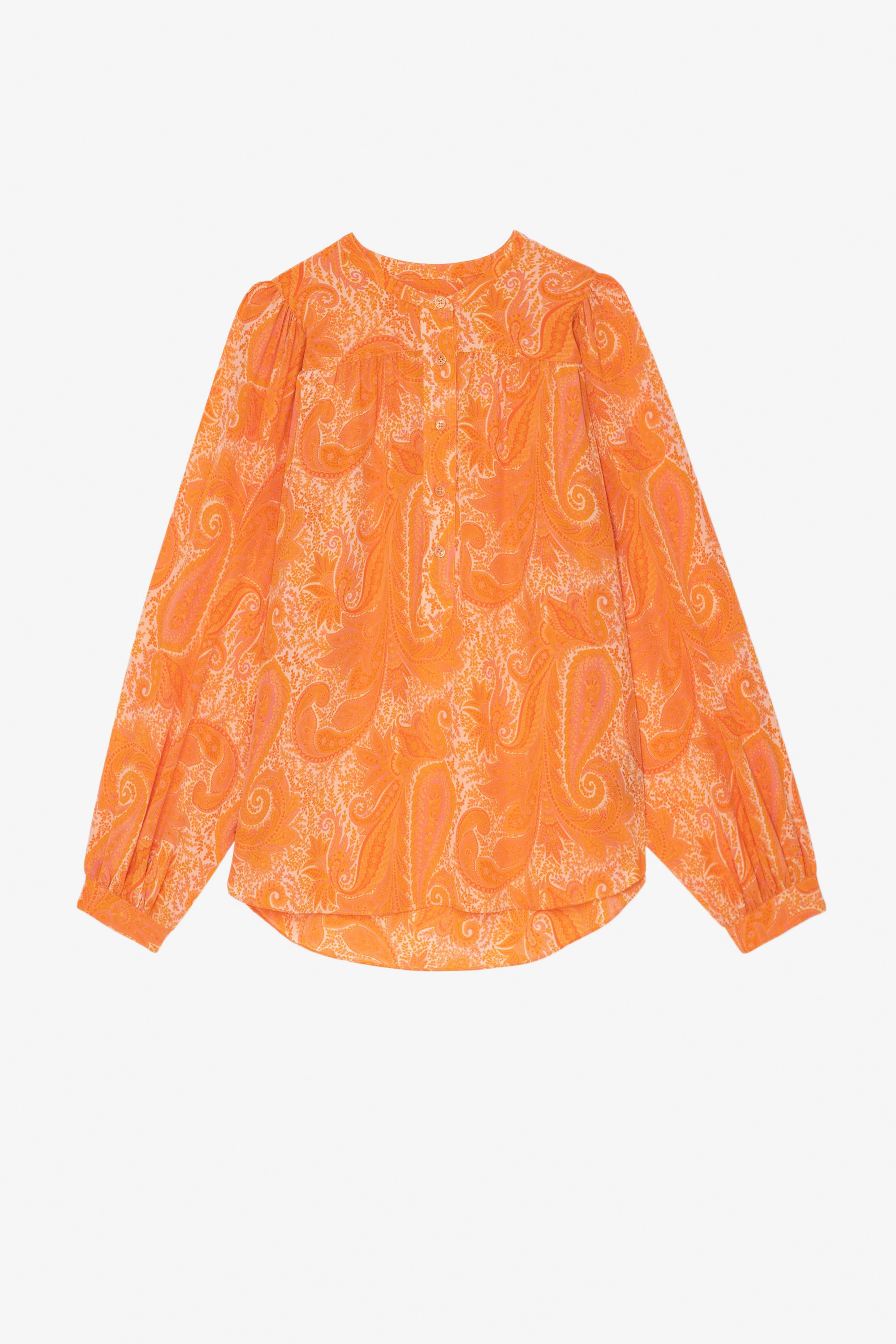 Bluse Tigy Orangefarbene Damenbluse aus Seide mit Paisleyprint