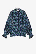 Blusa Tritelia in seta - Blusa in seta nera floreale, Donna