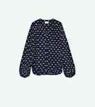 Blusa Turin Soie - Blusa da donna in seta blu navy con ali stampate.