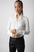 Tasko Satin Shirt - Women's white satin button-down shirt.