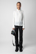 Tasko Satin Shirt - Women's white satin button-down shirt.