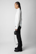 Tasko Satin Shirt - Women's white satin button-down shirt.