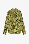 Blusa Taos Leopardata Seta - Blusa in seta gialla da donna con stampa leopardata e colletto alla lavallière.