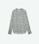 Bluse Tink - Ecrufarbene Bluse mit Blumen-Print und offenem Kragen für Damen.