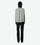 Tink Blouse - Women’s ecru floral-print blouse with open collar.