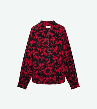 Blouse Twina - Blouse noire à imprimé fleuri.