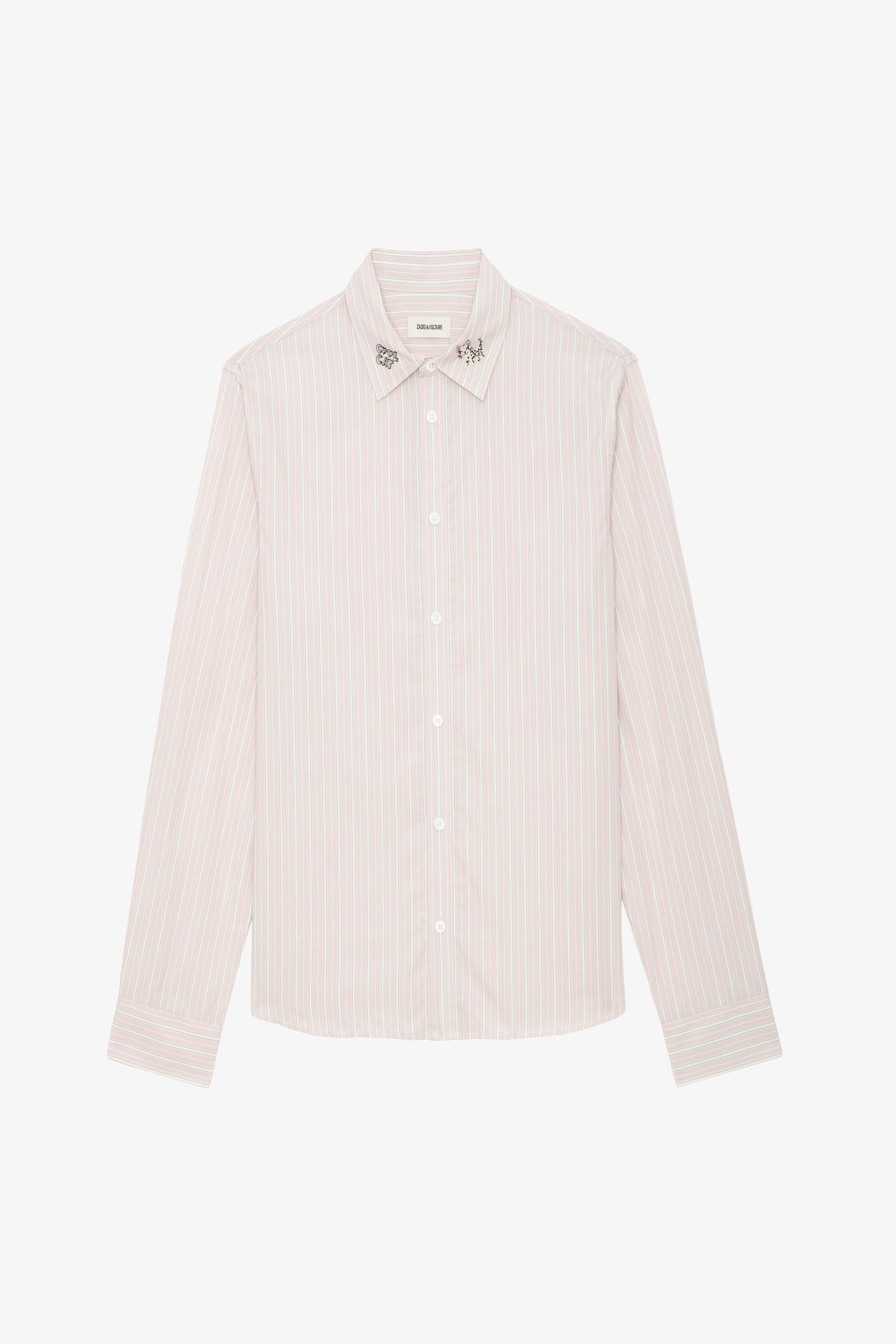 Camisa Sydna - Camisa de algodón en color rosa palo con mangas largas, rayas y detalles decorativos de Humberto Cruz.