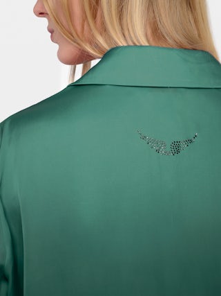 Thely Satin Shirt - Satin shirt with long sleeves, button fastening, and a wing-shaped rhinestone detail on the back.