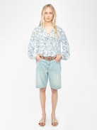 Blusa Tamela  - Tunica in viscosa stampata con maniche lunghe a palloncino e scollo con lacci.