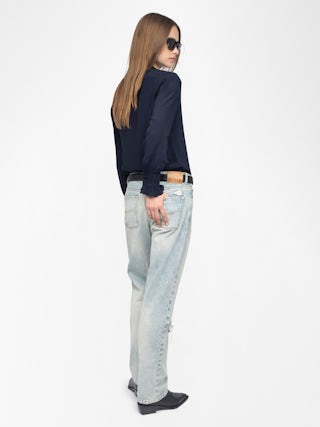 Hemd Thely - Hemd aus Viskose mit langen Ärmeln, Knopfverschluss und Flügelstickerei mit exklusiver französischer Spitze auf der Rückseite.