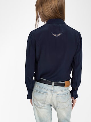 Hemd Thely - Hemd aus Viskose mit langen Ärmeln, Knopfverschluss und Flügelstickerei mit exklusiver französischer Spitze auf der Rückseite.