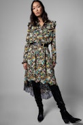 Joslin Skirt - Women's mid-length asymmetrical circus print skirt. Made with recycled fibers