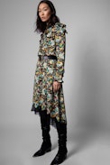 Joslin Skirt - Women's mid-length asymmetrical circus print skirt. Made with recycled fibers