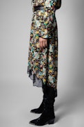 Joslin Skirt - Women's mid-length asymmetrical circus print skirt. Made with recycled fibers