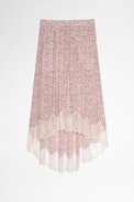 Joslin ZV Crush Skirt - Women's mid-length asymmetric skirt in red and ecru with heart print. Made with fibers from sustainably managed forests.