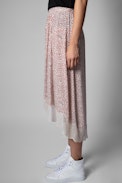 Joslin ZV Crush Skirt - Women's mid-length asymmetric skirt in red and ecru with heart print. Made with fibers from sustainably managed forests.