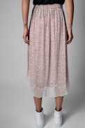 Joslin ZV Crush Skirt - Women's mid-length asymmetric skirt in red and ecru with heart print. Made with fibers from sustainably managed forests.