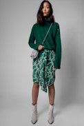 Jana Skirt Silk - Women's draped and knotted green silk skirt