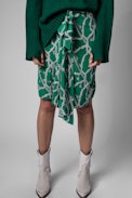 Jana Skirt Silk - Women's draped and knotted green silk skirt