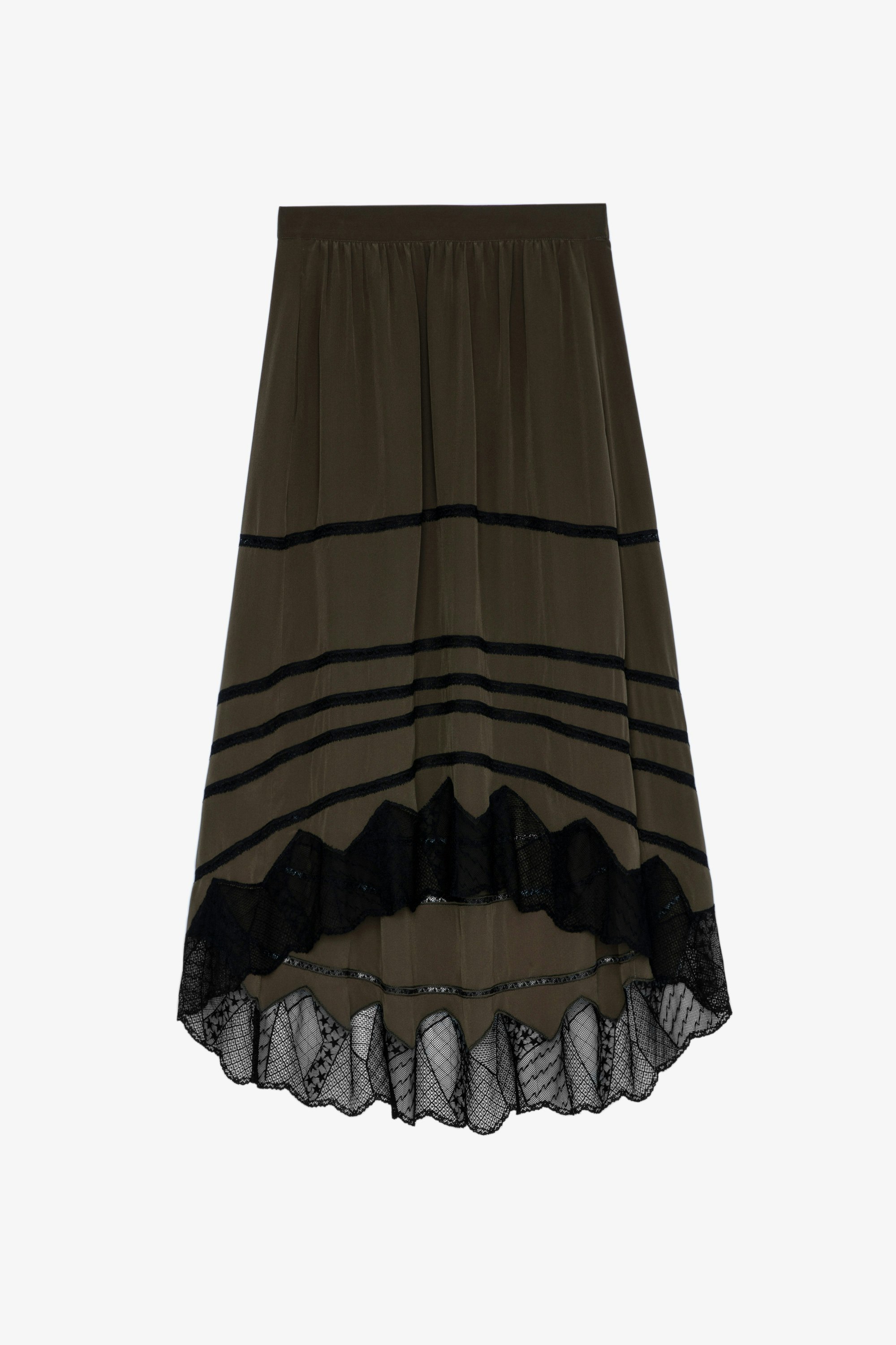 Falda de seda Joslin Lace Falda asimétrica con estampado de tigre y bordes de encaje en contraste para mujer 