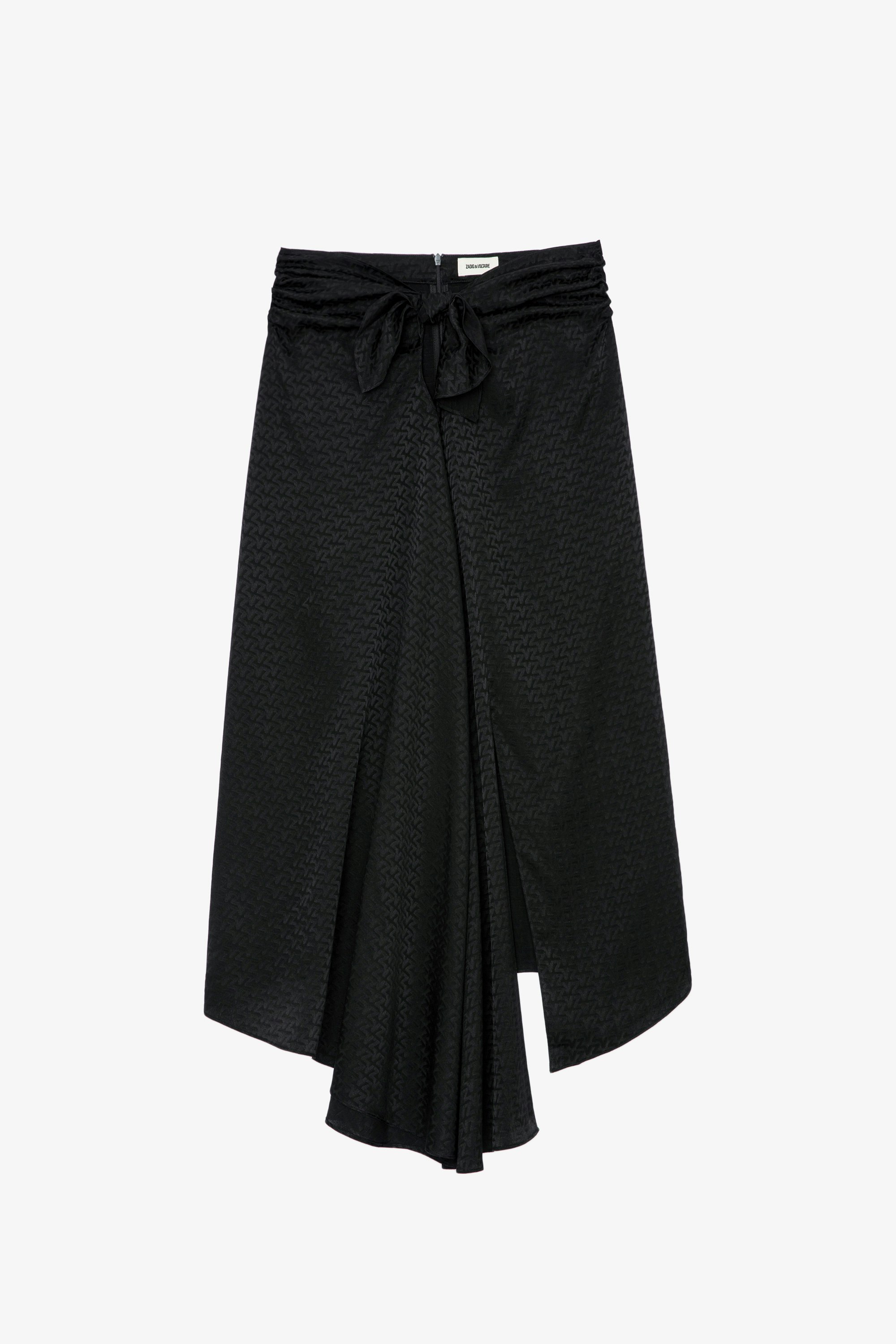 Janais Jac ZV Silk Skirt Women's black draped and tied skirt in ZV jacquard 