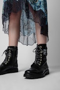 Joslin Bohemian Skirt - Women’s asymmetric satin skirt with floral print and contrasting lace trim