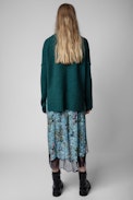 Joslin Bohemian Skirt - Women’s asymmetric satin skirt with floral print and contrasting lace trim