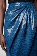 Jamelia Sequins Skirt - Women’s blue wrap skirt with leopard print and sequins