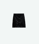 Judelle Velvet Skirt - Women’s short black velvet skirt with gathered, rounded hems.