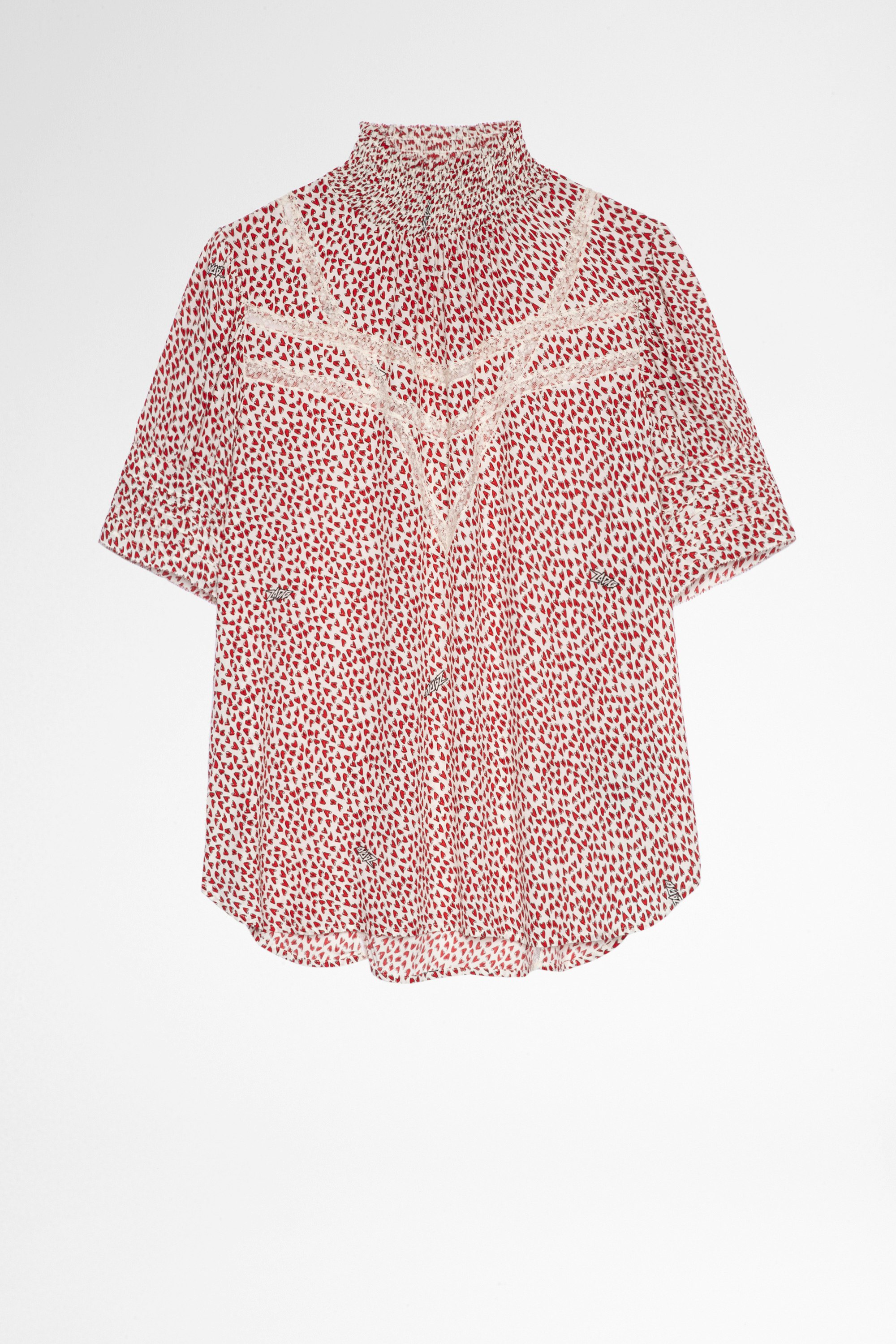 Tupelo Small Heart Top Women's blouse with high collar and small heart print. Made with fibers from sustainably managed forests.