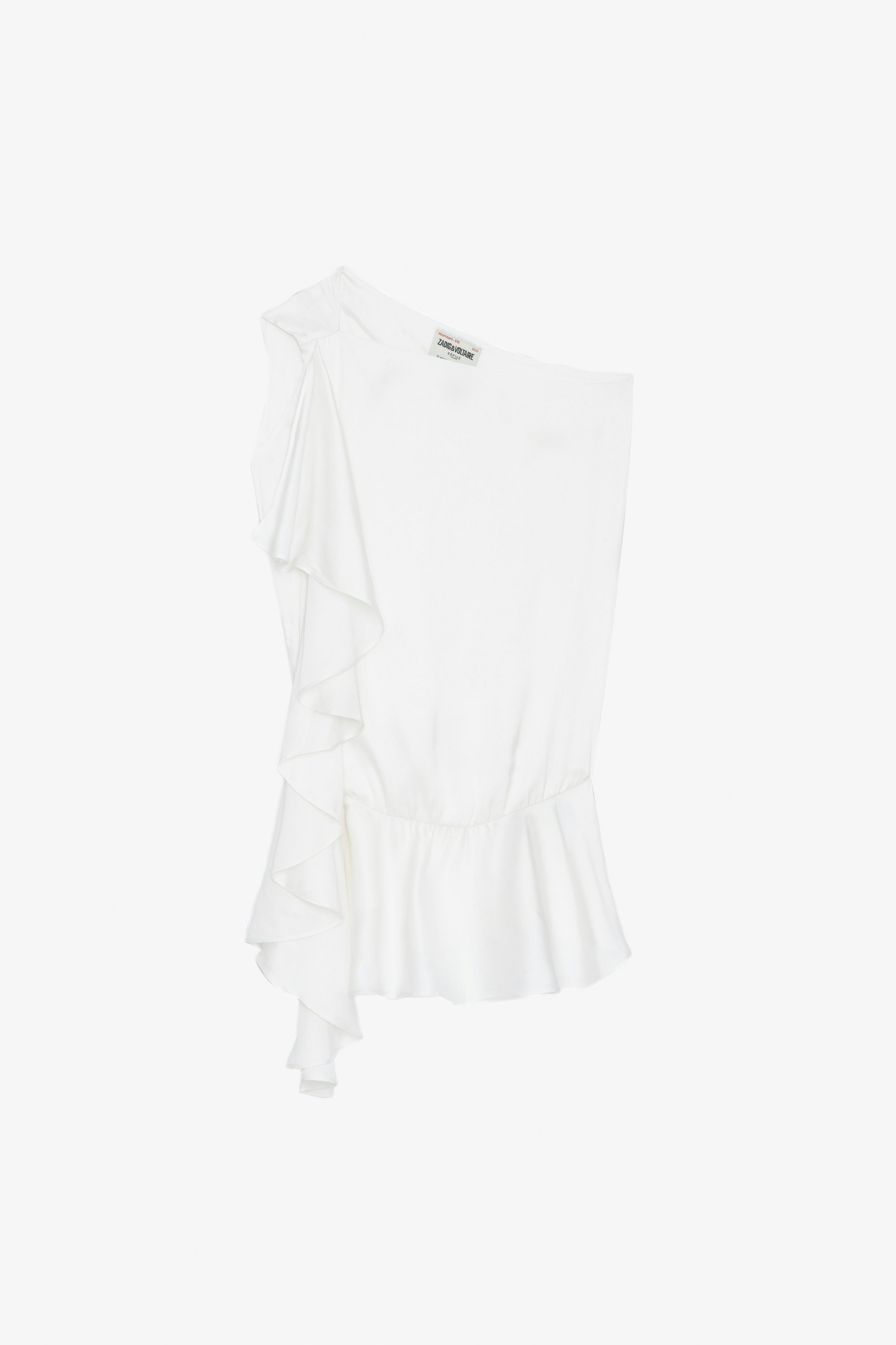 Tic Satin Top Women's asymmetrical draped off-white satin top