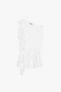 Top Tic in raso - Top in raso ecru drappeggiato e asimmetrico - Donna
