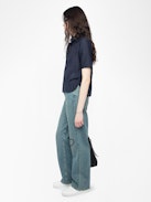 Elio Jeans - High-waisted straight-cut jeans with heart embroidery.